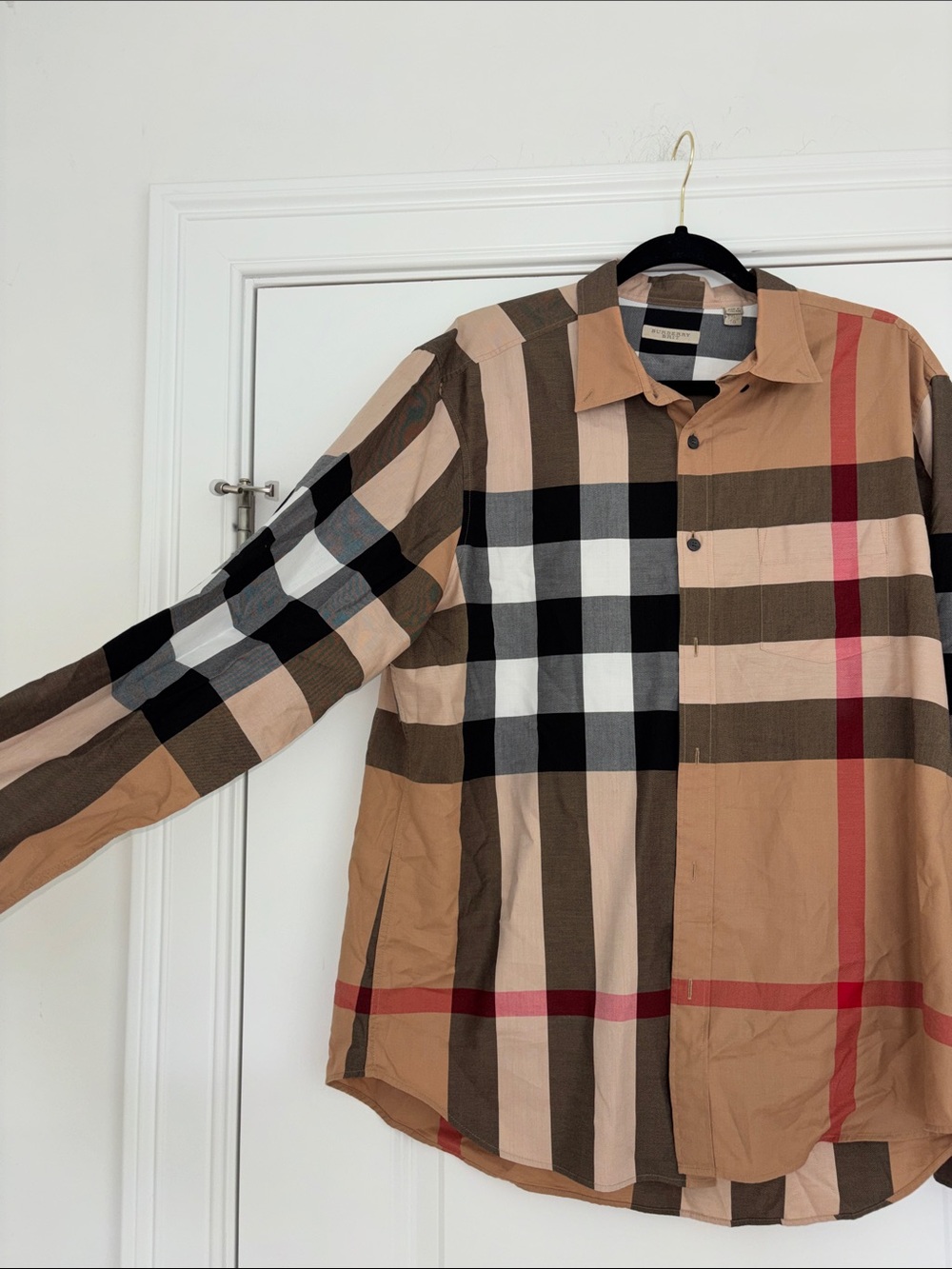 Burberry Tan Black White Plaid Button-Down Shirt - Picture 5 of 7